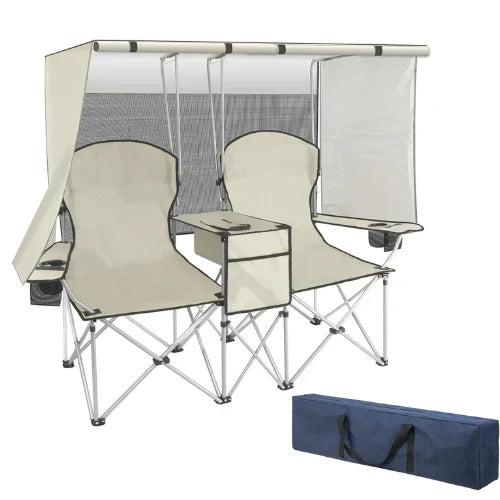 Double Camping Beach Chair with Canopy
